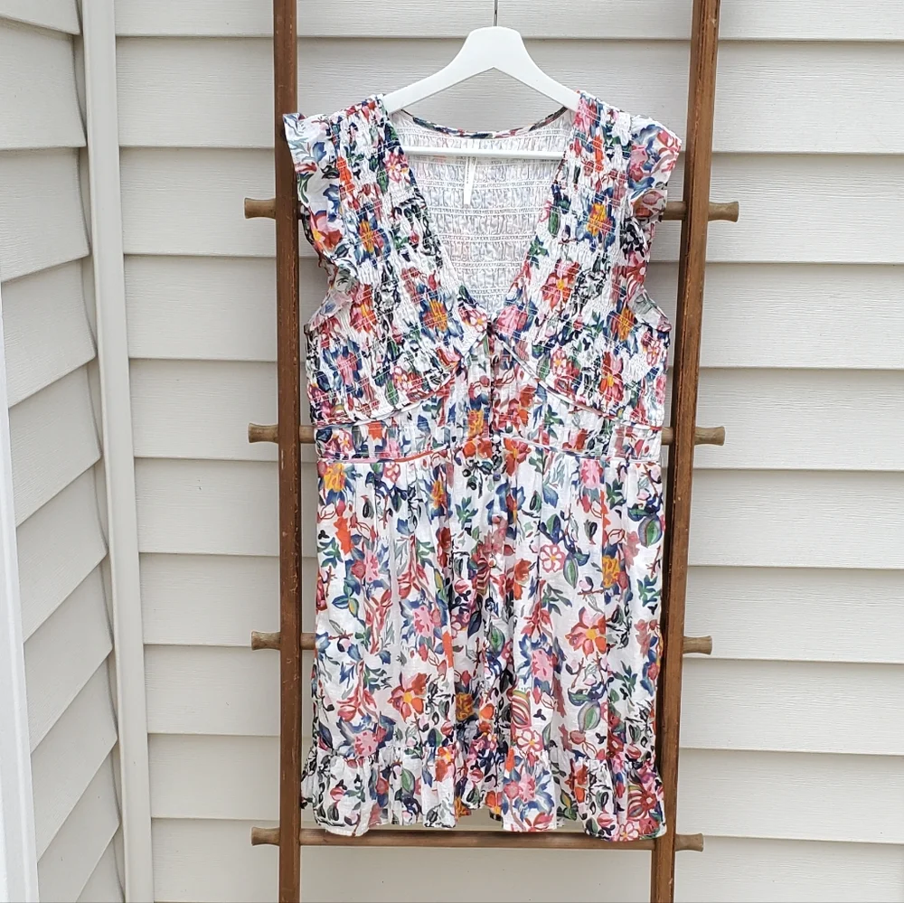 Anthropologie The Peregrine Button Front V-Neck Mini Dress Size L - Picture 2 of 5